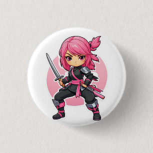 Chapa Redonda De 2,5 Cm Chica Ninja Rosa