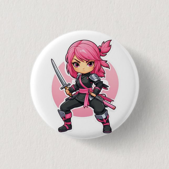 Chapa Redonda De 2,5 Cm Chica Ninja Rosa (Anverso)