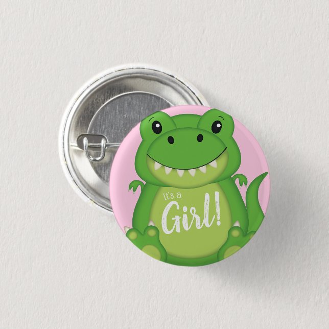 Chapa Redonda De 2,5 Cm Chica rosado de Dinosaur Baby Shower T-Rex (Anverso y reverso)