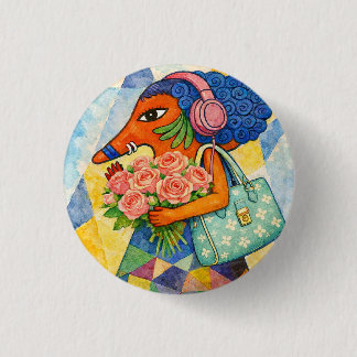 Chapa Redonda De 2,5 Cm Chica Zorra Caprichosa con Ilustración en Acuarela