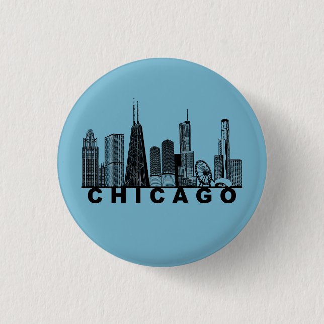 Chapa Redonda De 2,5 Cm Chicago Skyline Silhouette  (Anverso)