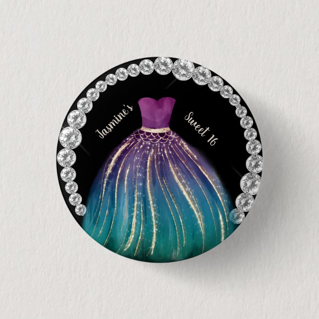 Chapa Redonda De 2,5 Cm Chicas Dulce 16 Vestidos y Diamantes de imitación  (Anverso)