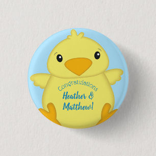 Chapa Redonda De 2,5 Cm Chick Baby Shower Blue