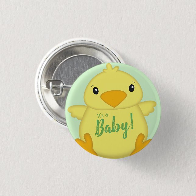 Chapa Redonda De 2,5 Cm Chick Baby Shower Green (Anverso y reverso)