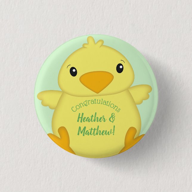 Chapa Redonda De 2,5 Cm Chick Baby Shower Green (Anverso)