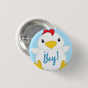 Chapa Redonda De 2,5 Cm Chicken Baby Shower Blue Boy