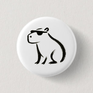 Chapa Redonda De 2,5 Cm Chill Capybara - Diseño de pincel de tinta en