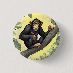 Chapa Redonda De 2,5 Cm Chimpancé lindo en la rama saluda