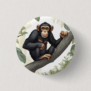 Chapa Redonda De 2,5 Cm Chimpancé lindo en la rama saluda