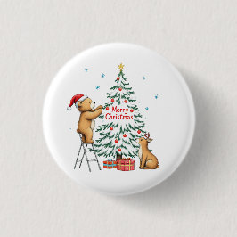 Chapa Redonda De 2,5 Cm Christmas deer and bear