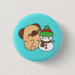 Chapa Redonda De 2,5 Cm Christmas Dog and Snowman