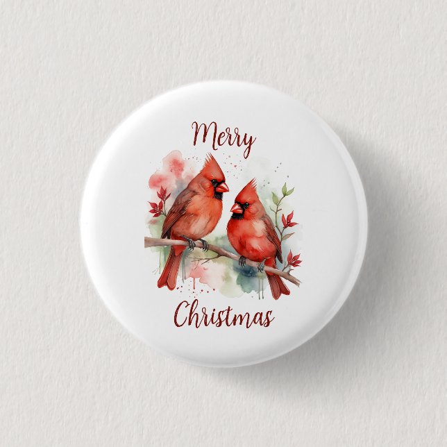 Chapa Redonda De 2,5 Cm Christmas Red Cardinal Birds Holiday Art (Anverso)