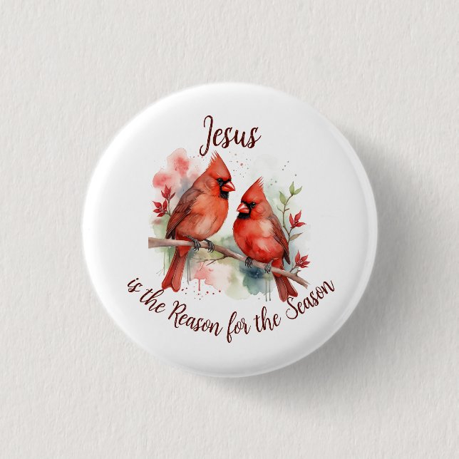 Chapa Redonda De 2,5 Cm Christmas Red Cardinal Jesus Reason for Season (Anverso)