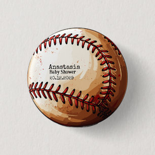 Chapa Redonda De 2,5 Cm Chupete de Baby Shower Minimalista de Béisbol con