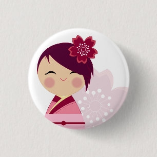 Chapa Redonda De 2,5 Cm Cierre de Kokeshi Sakura encima del Pin