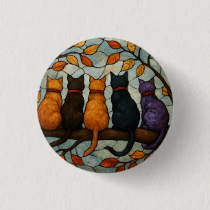 Chapa Redonda De 2,5 Cm Cinco Gatos en una Rama de Árbol Estilo Vidrio Pin