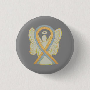 Chapa Redonda De 2,5 Cm Cinta de Conciencia Gris y Dorado Angel Pins Perso