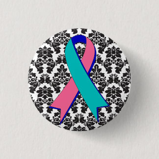 Chapa Redonda De 2,5 Cm Cinta del negro del damasco del cáncer de tiroides