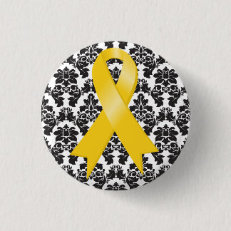 Chapa Redonda De 2,5 Cm Cinta dorada Damask para el cáncer infantil