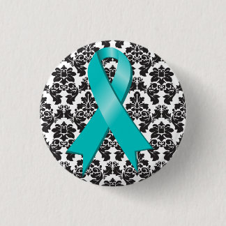 Chapa Redonda De 2,5 Cm Cinta Verde azulada de Damasco de Cáncer de Ovaria