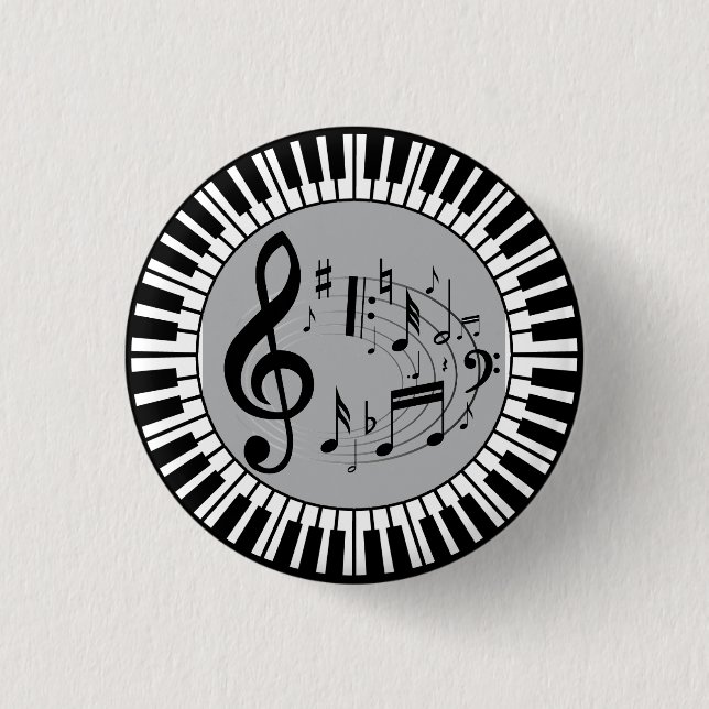 Chapa Redonda De 2,5 Cm Circular Piano Keys Y Notas Musicales (Anverso)