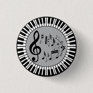 Chapa Redonda De 2,5 Cm Circular Piano Keys Y Notas Musicales