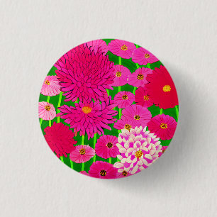 Chapa Redonda De 2,5 Cm Círculo de flores, crisantemo rosa de Fuchsia