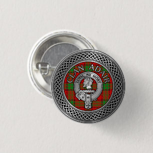 Chapa Redonda De 2,5 Cm Clan Adair Escudo y Tartan Knot