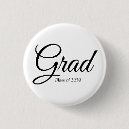 Chapa Redonda De 2,5 Cm Clase Grad de texto del guión personalizado blanco