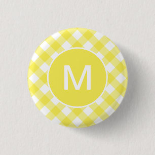 Chapa Redonda De 2,5 Cm Clásico patrón de gingham en amarillo claro con mo