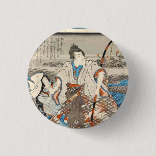 Chapa Redonda De 2,5 Cm Clásico ukiyo-e samurai y lady Utagawa