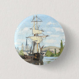 Chapa Redonda De 2,5 Cm Claude Monet. Barcos navegando por el Sena en Roue