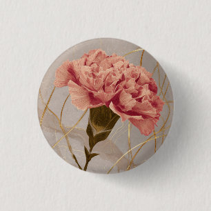Chapa Redonda De 2,5 Cm Clavel Floral Dorado Rosa Rubor