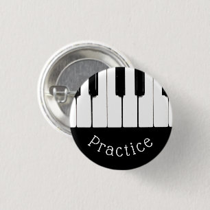 Chapa Redonda De 2,5 Cm Claves de piano en blanco y negro, "Practica"