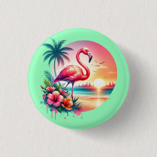 Chapa Redonda De 2,5 Cm Clipart Atardecer Flamenco Rosa-93938