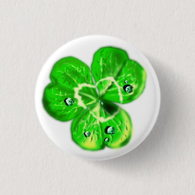 Chapa Redonda De 2,5 Cm Clover Button with Dew Drops (Anverso)