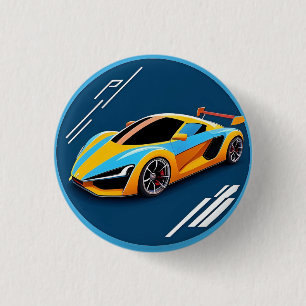 Chapa Redonda De 2,5 Cm Coche deportivo amarillo sobre fondo azul