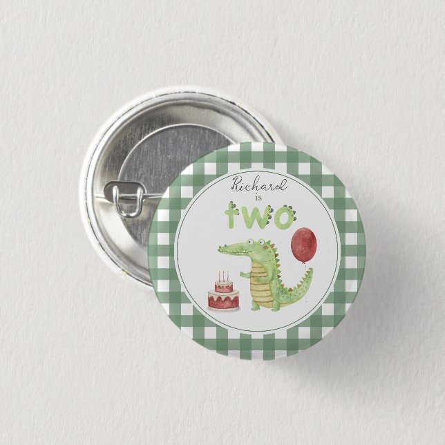 Chapa Redonda De 2,5 Cm Cocodrilo acuarela 2º cumpleaños (Anverso y reverso)
