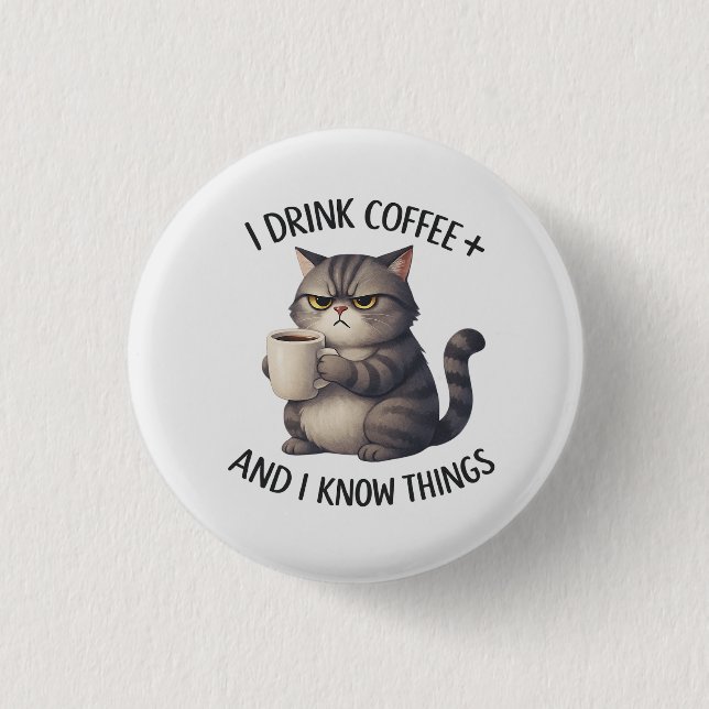 Chapa Redonda De 2,5 Cm Coffee Cat Wisdom (Anverso)