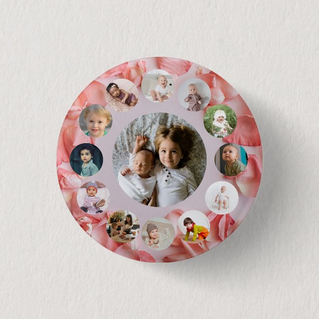 Chapa Redonda De 2,5 Cm Collage de fotos Color de nombre personalizado ros (Anverso)