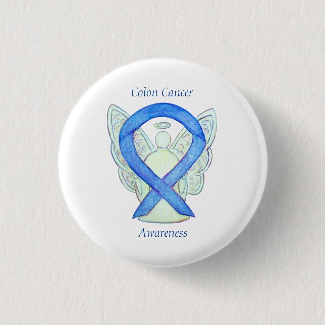 Chapa Redonda De 2,5 Cm Colon Cancer Angel Blue Awareness Ribbon Art Pin (Anverso)