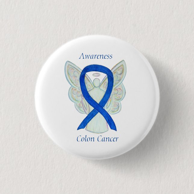 Chapa Redonda De 2,5 Cm Colon Cancer Angel Blue Awareness Ribbon Art Pin (Anverso)