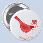 Chapa Redonda De 2,5 Cm Color de agua de pájaro rojo personalizado<br><div class="desc">Pájaro acuático moderno rojo y blanco. Arte original de Nic Squirrell. Cambie el nombre a personalizar.</div>