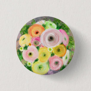 Chapa Redonda De 2,5 Cm Colorido Ranunculus Bouquet Pintura original de ar
