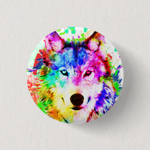 Chapa Redonda De 2,5 Cm Colorido Wolf Watercolor Art