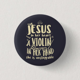 Chapa Redonda De 2,5 Cm Con Jesús en su corazón y un violín en su mano