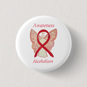 Chapa Redonda De 2,5 Cm Conciencia sobre el alcoholismo Red Ribbon Angel P
