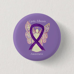 Chapa Redonda De 2,5 Cm Conciencia sobre la Fibrosis Quística Ángel Ribbon