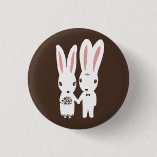 Chapa Redonda De 2,5 Cm Conejitos Bodas - Novia y Novio Adorables