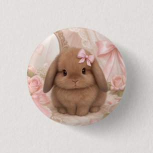 Chapa Redonda De 2,5 Cm conejo coquette lazo rosa